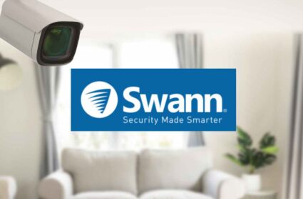Swann Logo with home security backround